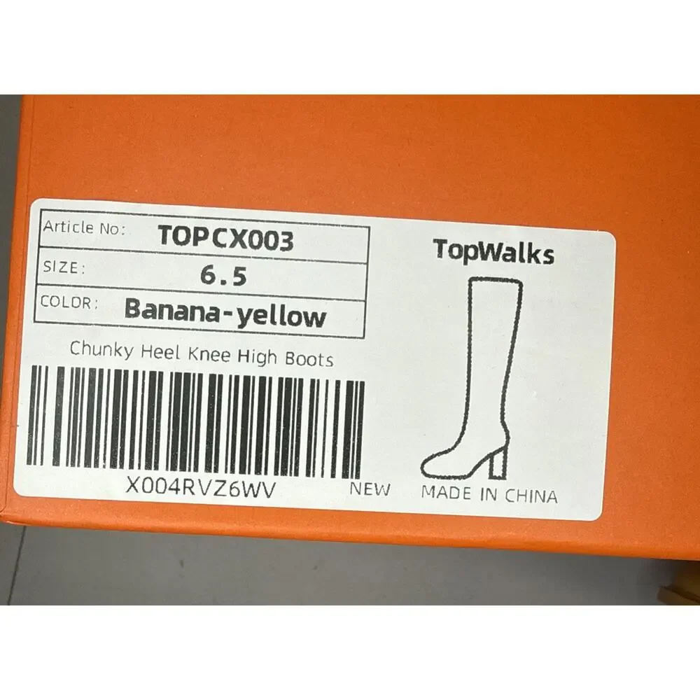 TopWalks Women's Knee High Boots Chunky Block Heel Banana-Yellow Size 6.5